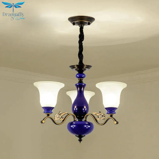 Curving Metal Hanging Chandelier Classic 3/6/8 Lights Living Room Suspension Light In Blue With