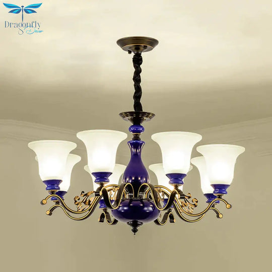 Curving Metal Hanging Chandelier Classic 3/6/8 Lights Living Room Suspension Light In Blue With