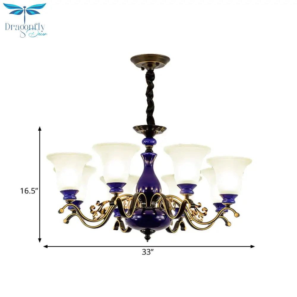 Curving Metal Hanging Chandelier Classic 3/6/8 Lights Living Room Suspension Light In Blue With