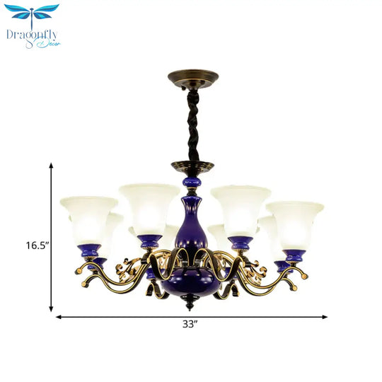 Curving Metal Hanging Chandelier Classic 3/6/8 Lights Living Room Suspension Light In Blue With
