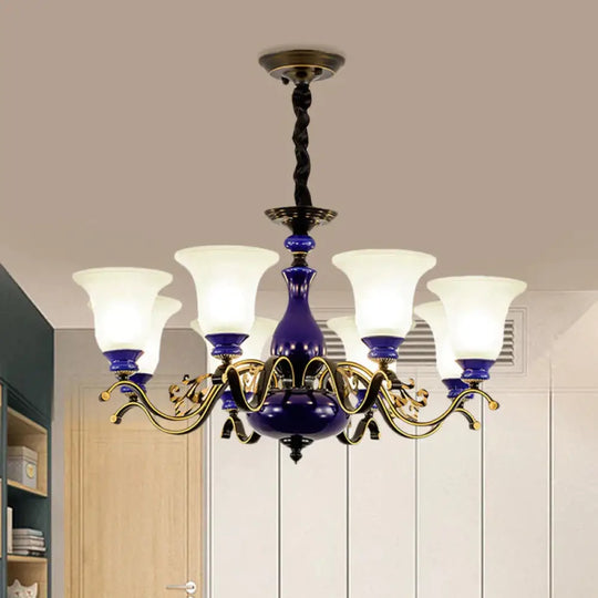 Curving Metal Hanging Chandelier Classic 3/6/8 Lights Living Room Suspension Light In Blue With