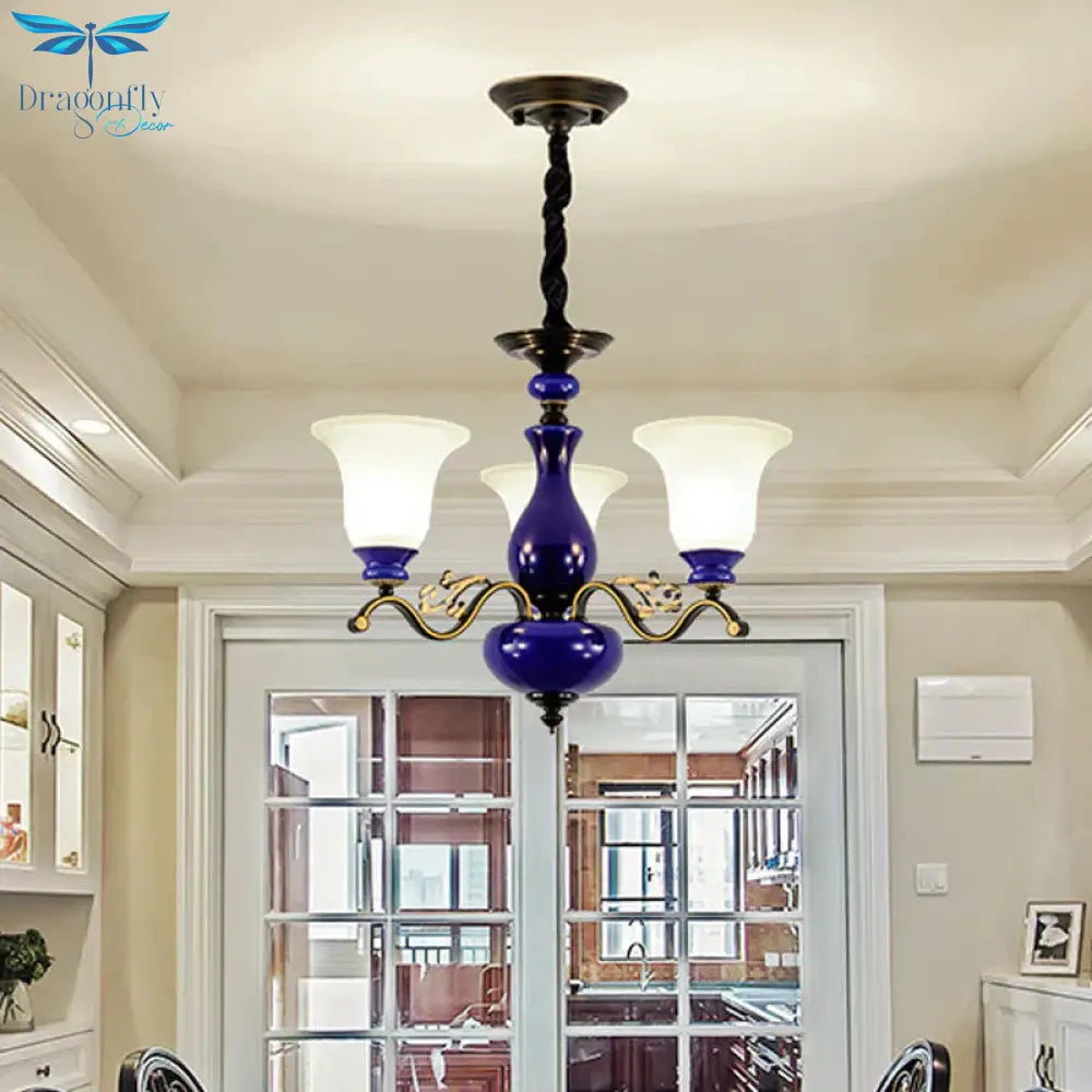 Curving Metal Hanging Chandelier Classic 3/6/8 Lights Living Room Suspension Light In Blue With