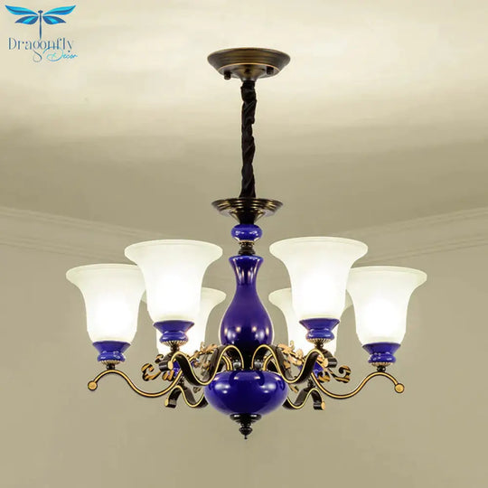 Curving Metal Hanging Chandelier Classic 3/6/8 Lights Living Room Suspension Light In Blue With