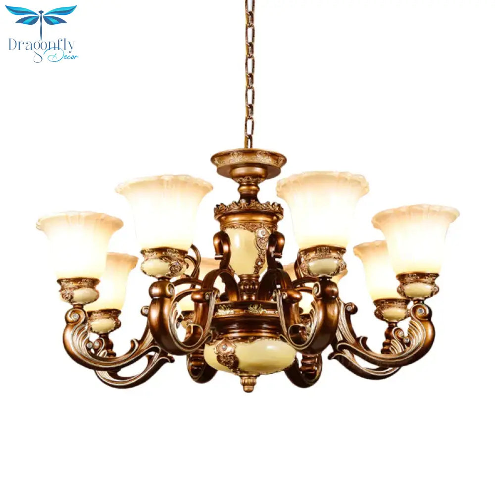 Curvy Arm Living Room Suspension Lighting Antiqued Metallic 6/8 Heads Brown Pendant Chandelier