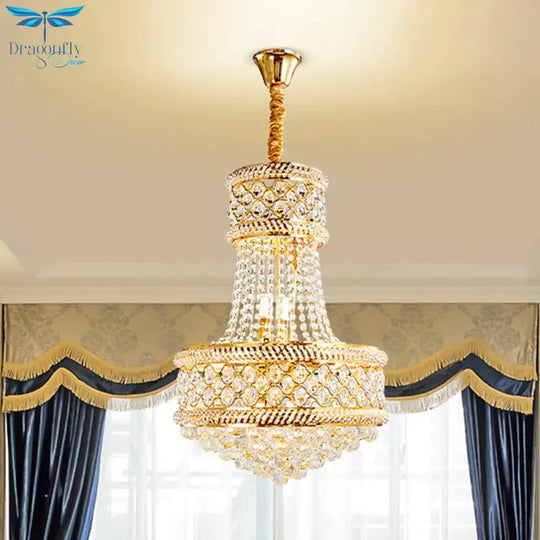 Cut K9 Crystal Gold Ceiling Chandelier Basket 7 Lights Victorian Style Pendant Lighting Fixture