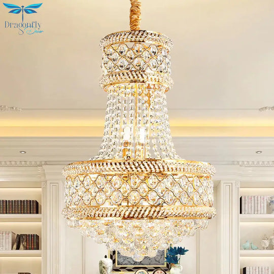 Cut K9 Crystal Gold Ceiling Chandelier Basket 7 Lights Victorian Style Pendant Lighting Fixture