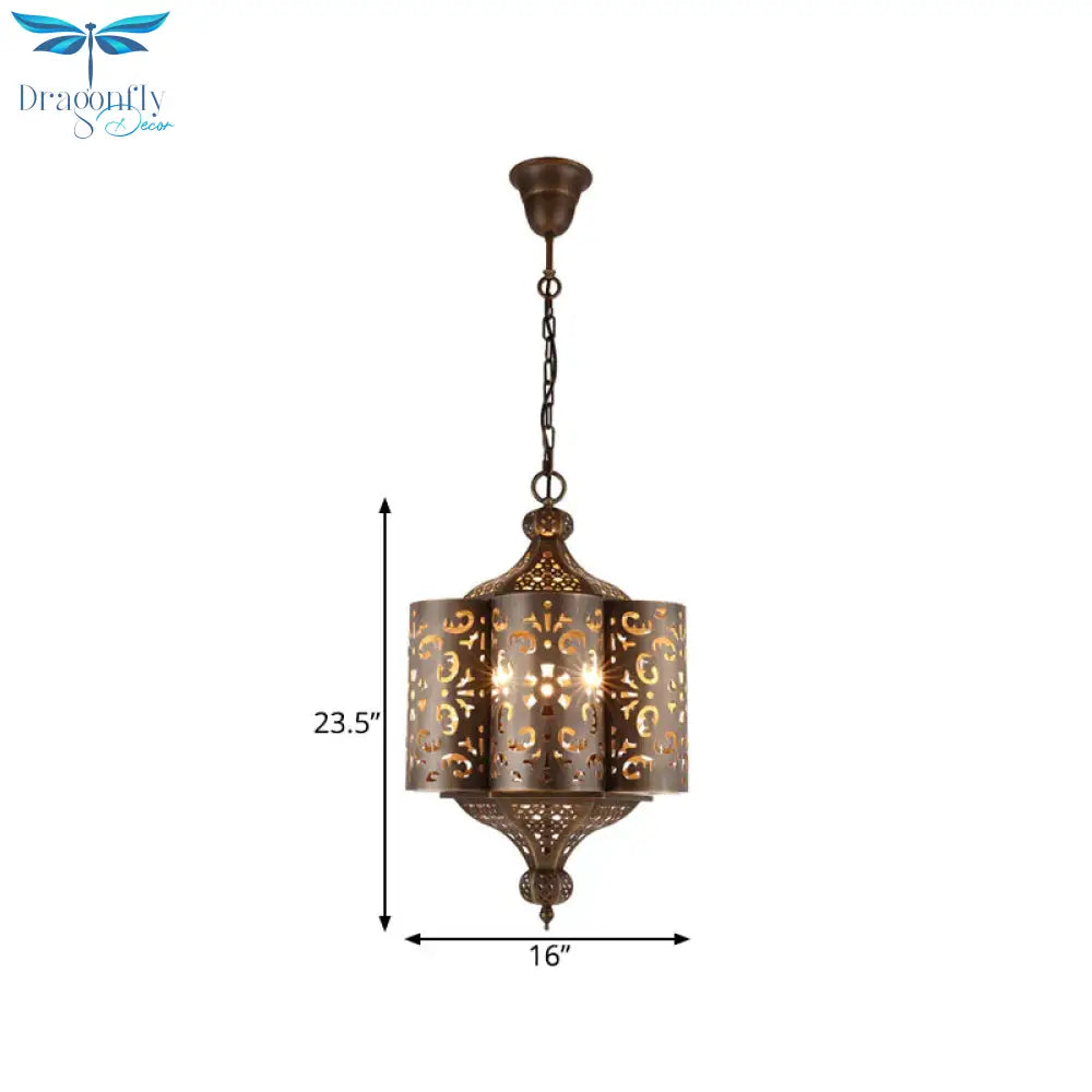 Cutout Metal Pendant Chandelier Arabian 6 Bulbs Restaurant Hanging Light Fixture In Brass