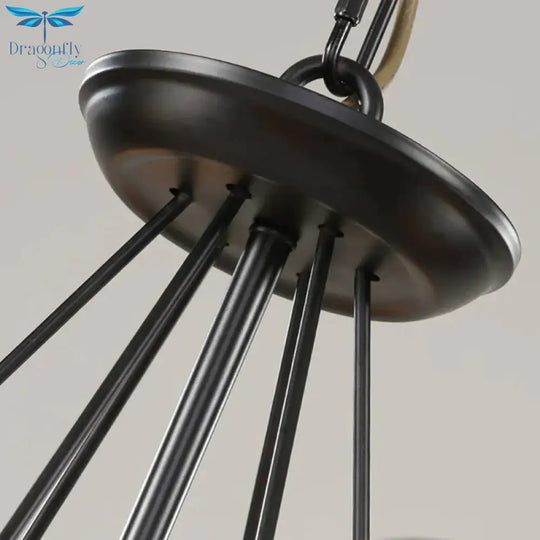 Cylinder Clear Ribbed Glass Chandelier Light Traditional 3/6 Lights Living Room Pendant Lighting In