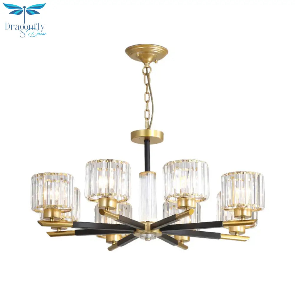 Cylinder Crystal Block Chandelier Light Traditional 3/6/8 Lights Dining Room Hanging In Gold