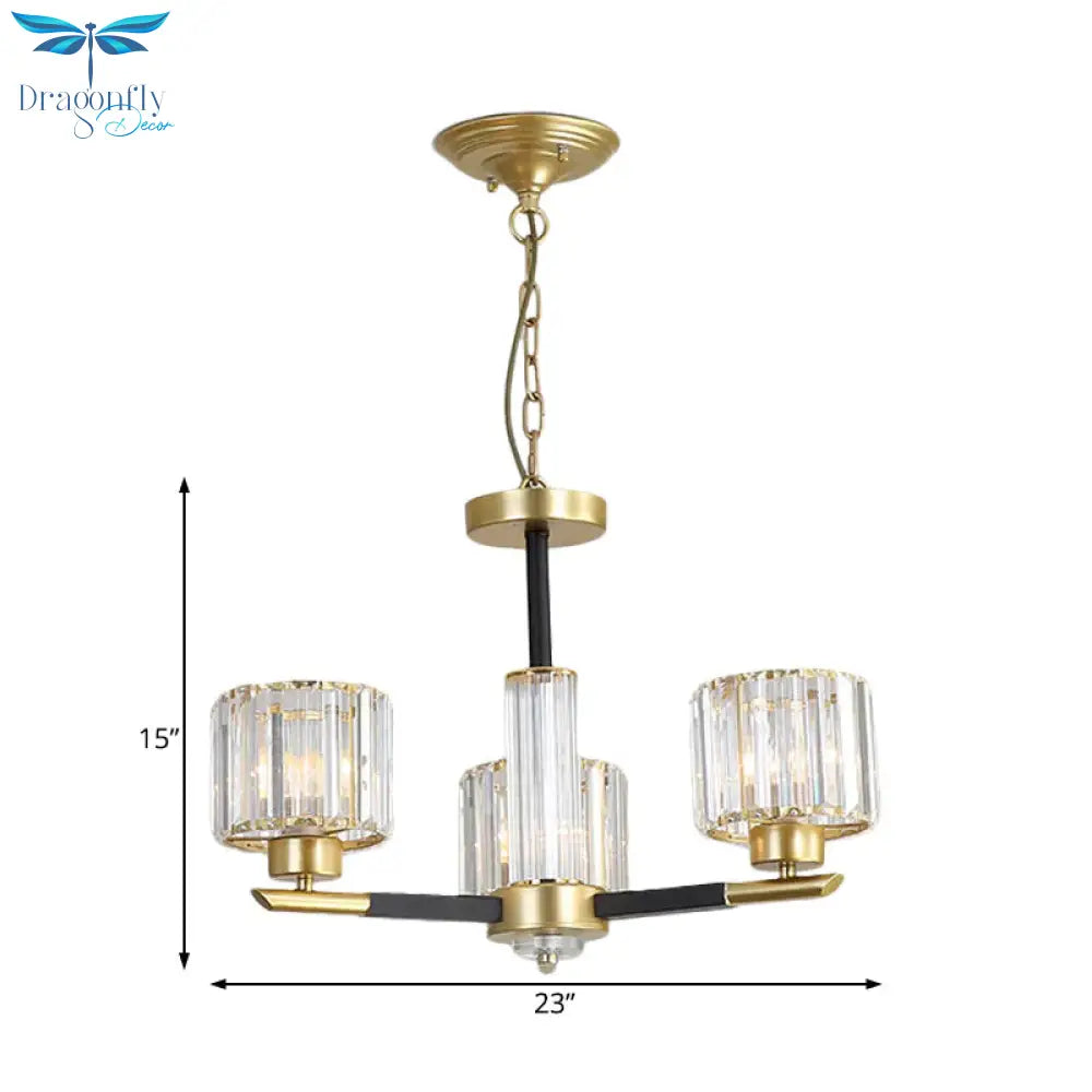 Cylinder Crystal Block Chandelier Light Traditional 3/6/8 Lights Dining Room Hanging In Gold