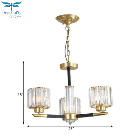 Cylinder Crystal Block Chandelier Light Traditional 3/6/8 Lights Dining Room Hanging In Gold