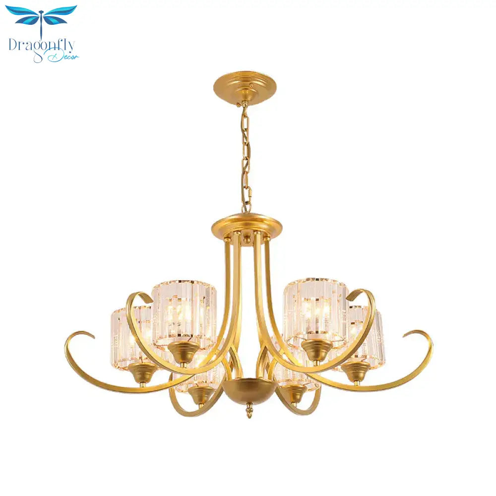 Cylinder Living Room Chandelier Vintage Clear Crystal 6/8 Heads Black/Gold Pendant Lighting With