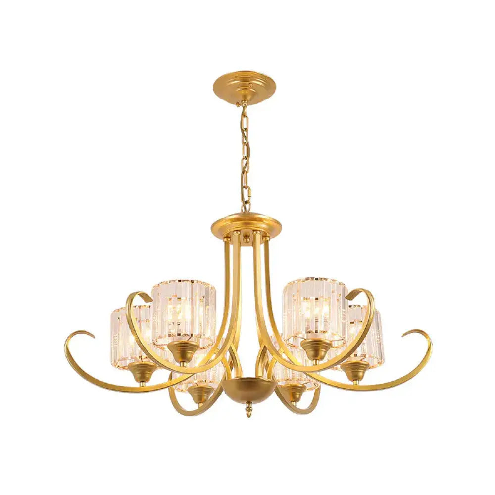 Cylinder Living Room Chandelier Vintage Clear Crystal 6/8 Heads Black/Gold Pendant Lighting With