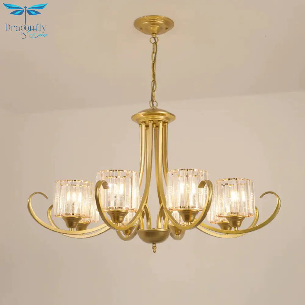 Cylinder Living Room Chandelier Vintage Clear Crystal 6/8 Heads Black/Gold Pendant Lighting With