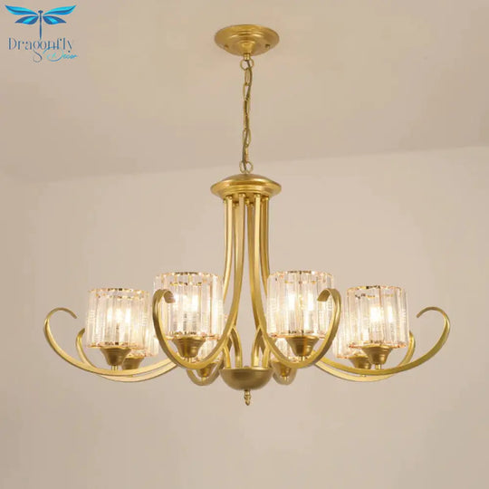 Cylinder Living Room Chandelier Vintage Clear Crystal 6/8 Heads Black/Gold Pendant Lighting With