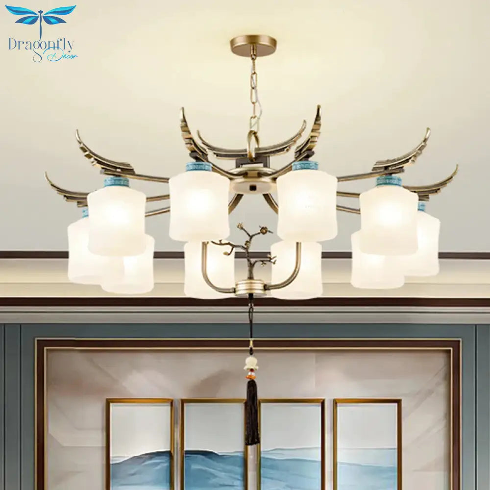 Cylinder Living Room Hanging Chandelier Traditional Style Metal 6/8/10 Lights Brass Ceiling Light