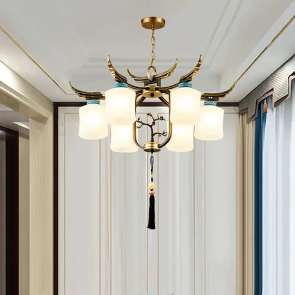 Cylinder Living Room Hanging Chandelier Traditional Style Metal 6/8/10 Lights Brass Ceiling Light