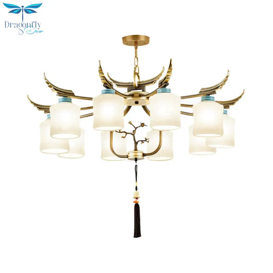 Cylinder Living Room Hanging Chandelier Traditional Style Metal 6/8/10 Lights Brass Ceiling Light
