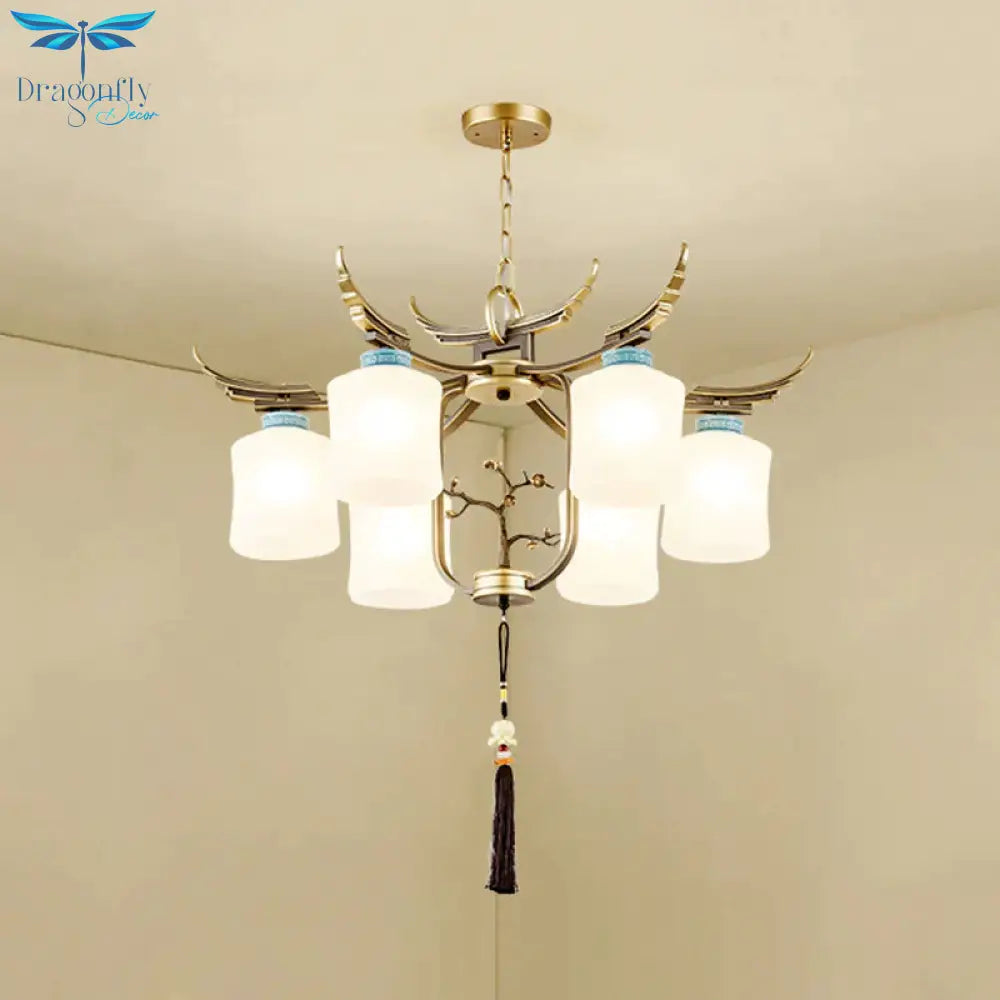Cylinder Living Room Hanging Chandelier Traditional Style Metal 6/8/10 Lights Brass Ceiling Light