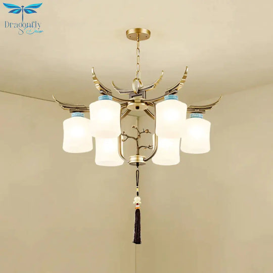 Cylinder Living Room Hanging Chandelier Traditional Style Metal 6/8/10 Lights Brass Ceiling Light
