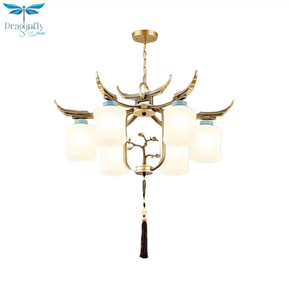 Cylinder Living Room Hanging Chandelier Traditional Style Metal 6/8/10 Lights Brass Ceiling Light