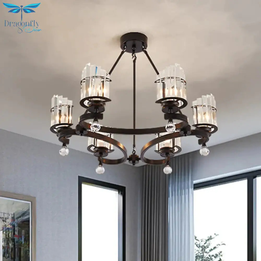 Cylinder Tri - Sided Crystal Rod Drop Lamp Contemporary 6 Heads Bedroom Chandelier Lighting Fixture