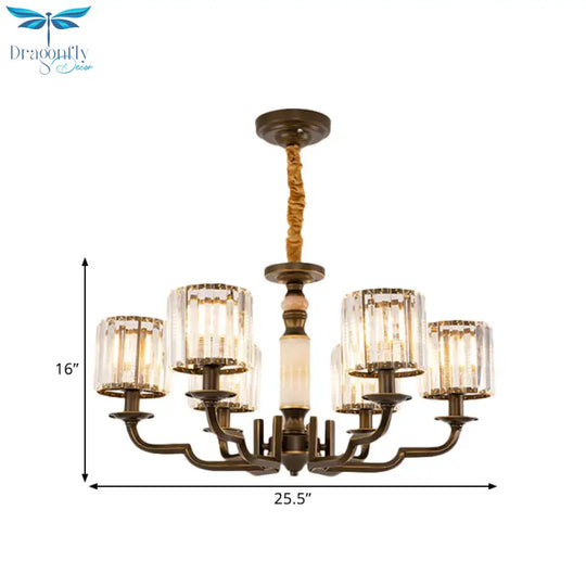Cylindrical Bedchamber Hanging Fixture Traditional Crystal 3/6 Bulbs Black Ceiling Chandelier