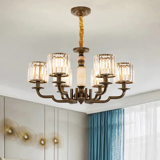 Cylindrical Bedchamber Hanging Fixture Traditional Crystal 3/6 Bulbs Black Ceiling Chandelier