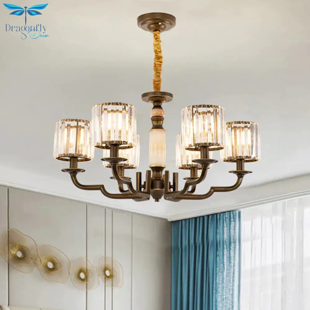 Cylindrical Bedchamber Hanging Fixture Traditional Crystal 3/6 Bulbs Black Ceiling Chandelier