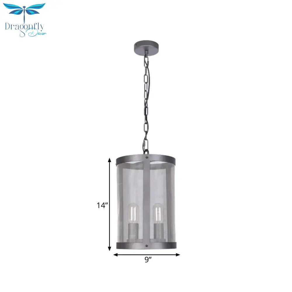 Cylindrical Screen Iron Hanging Pendant Farmhouse 2/4 Lights Black Chandelier Lighting