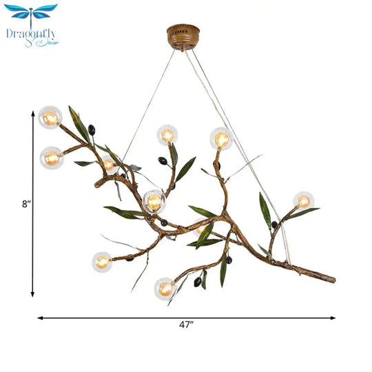 Decorative Branch Chandelier Light Fixture Metallic 10 - Head Living Room Pendant In Brown