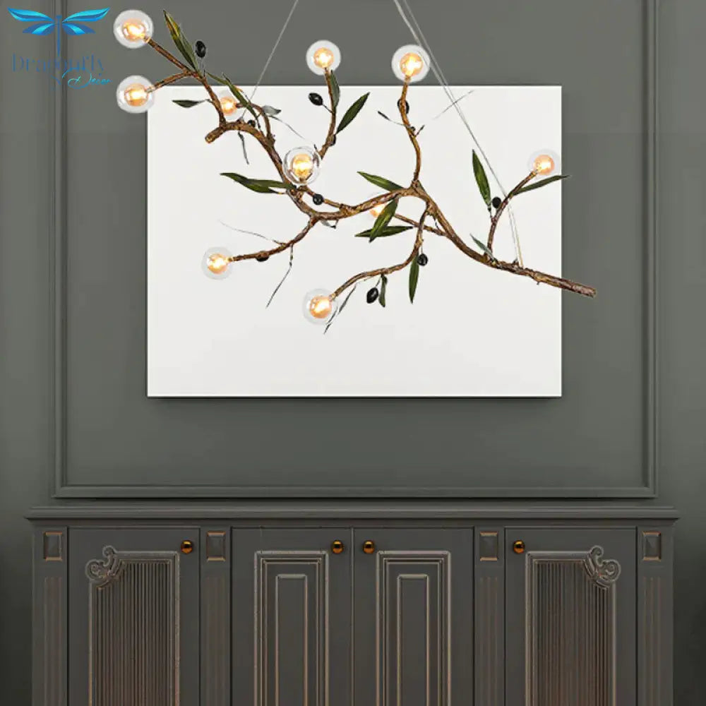 Decorative Branch Chandelier Light Fixture Metallic 10 - Head Living Room Pendant In Brown