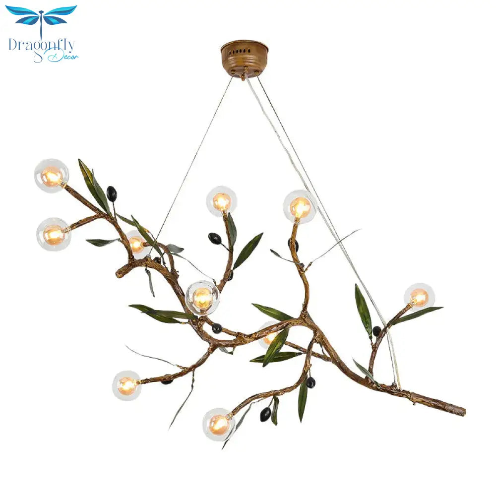Decorative Branch Chandelier Light Fixture Metallic 10 - Head Living Room Pendant In Brown