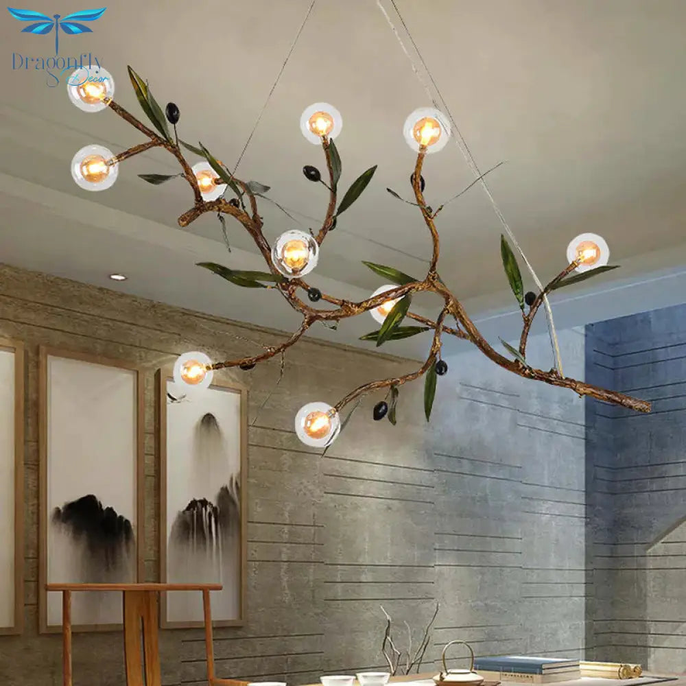 Decorative Branch Chandelier Light Fixture Metallic 10 - Head Living Room Pendant In Brown