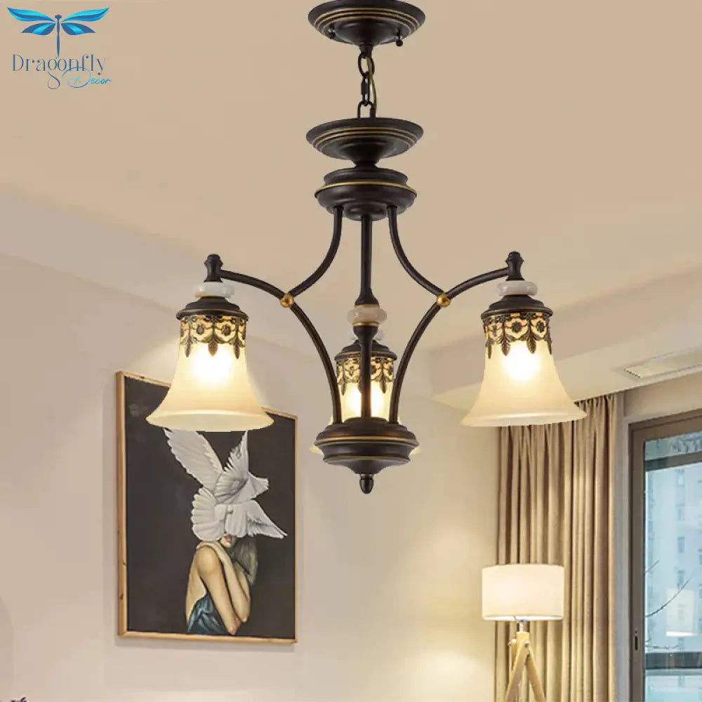 Deep Tan Bell Pendant Lighting Traditional Frosted Glass 3/5/6 Lights Living Room Chandelier