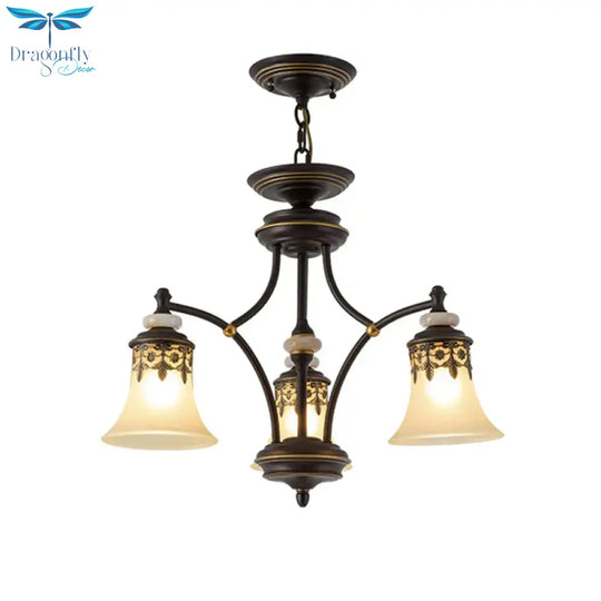 Deep Tan Bell Pendant Lighting Traditional Frosted Glass 3/5/6 Lights Living Room Chandelier