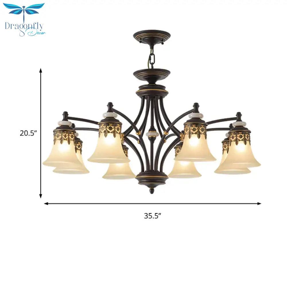 Deep Tan Bell Pendant Lighting Traditional Frosted Glass 3/5/6 Lights Living Room Chandelier