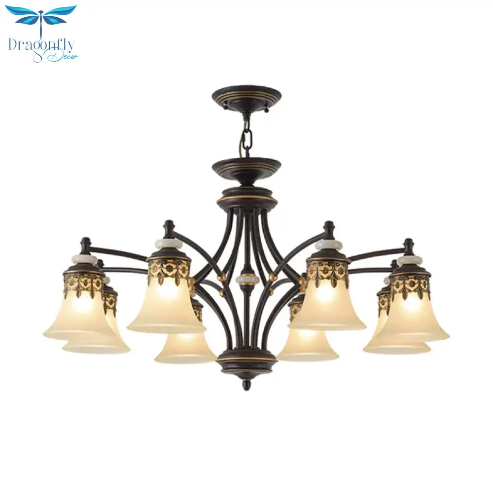 Deep Tan Bell Pendant Lighting Traditional Frosted Glass 3/5/6 Lights Living Room Chandelier