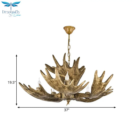 Deer Antler Resin Ceiling Light Traditional 5 - Bulb Living Room Pendant Chandelier In Brown