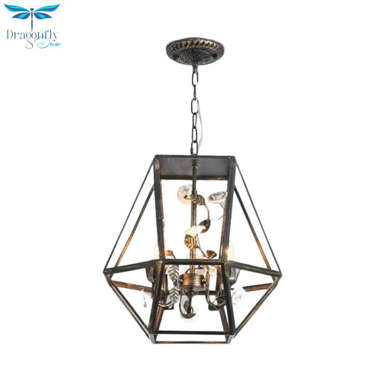 Diamond Cage Wine Bar Chandelier Rustic Metal 3 - Light Black Suspension Pendant Light