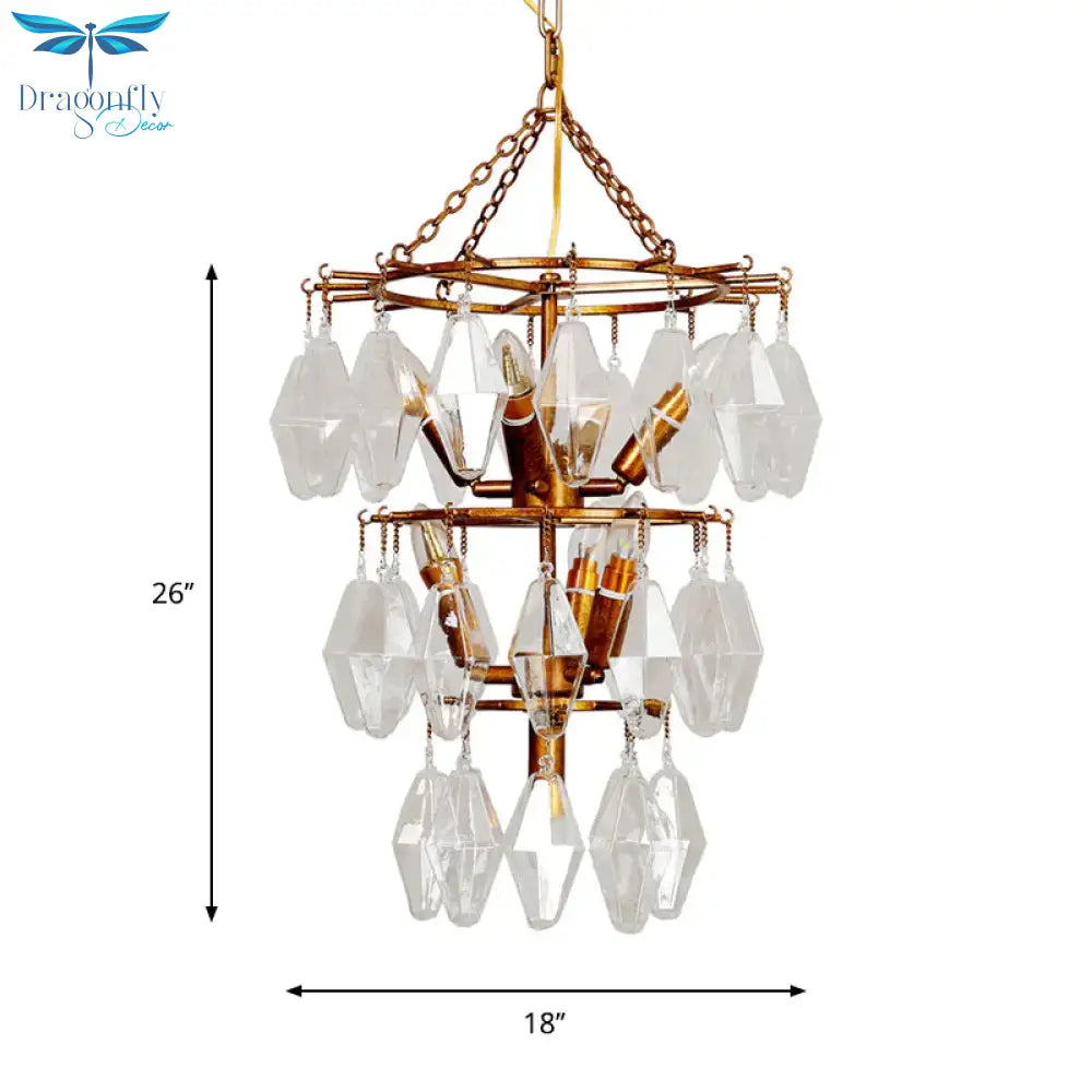 Diamond Clear Crystal Chandelier Lamp Countryside 8 Heads Living Room Pendant Light In Gold With