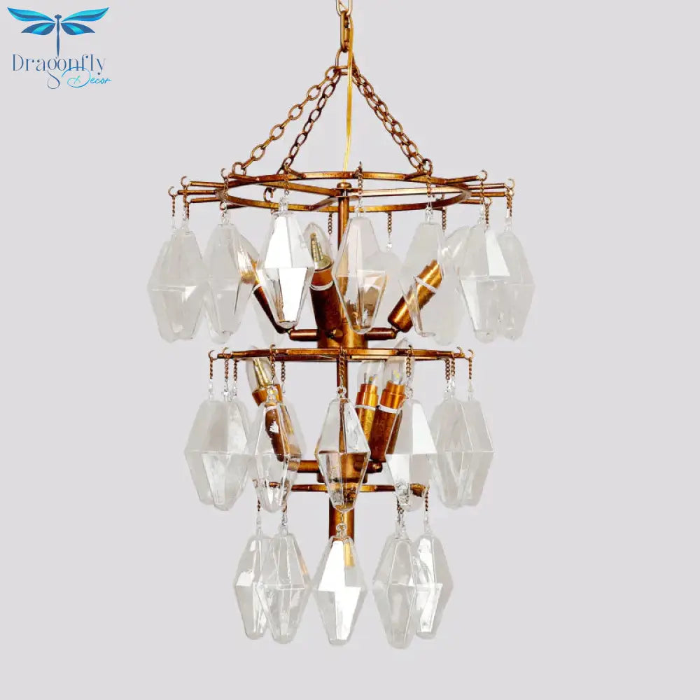 Diamond Clear Crystal Chandelier Lamp Countryside 8 Heads Living Room Pendant Light In Gold With
