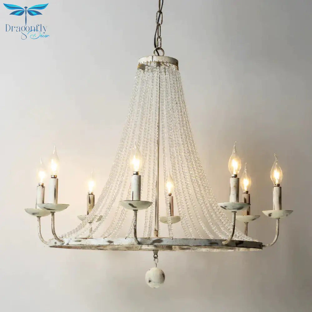 Distressed White Candle Ceiling Chandelier Modernism Crystal 5/6/8 Heads Hanging Light Fixture