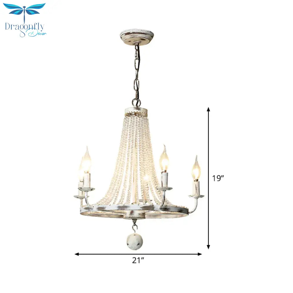 Distressed White Candle Ceiling Chandelier Modernism Crystal 5/6/8 Heads Hanging Light Fixture