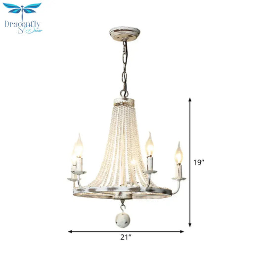 Distressed White Candle Ceiling Chandelier Modernism Crystal 5/6/8 Heads Hanging Light Fixture