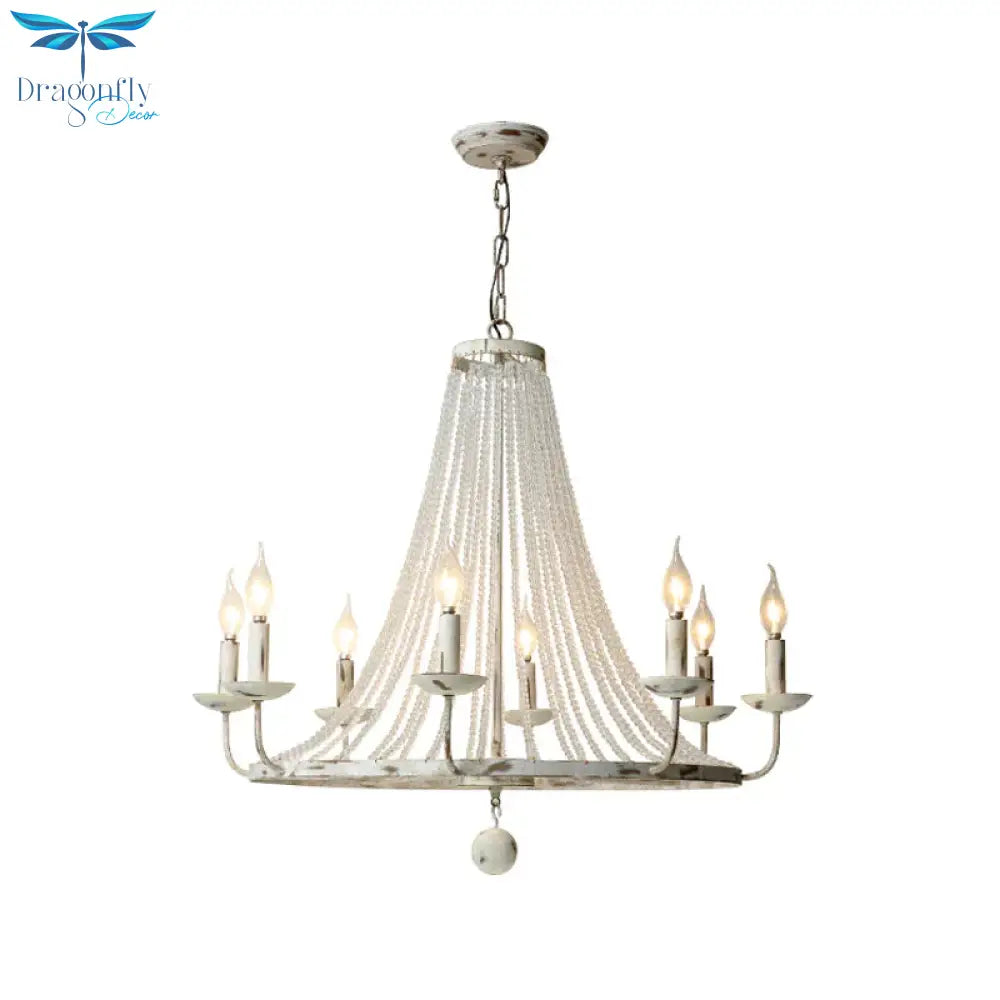 Distressed White Candle Ceiling Chandelier Modernism Crystal 5/6/8 Heads Hanging Light Fixture
