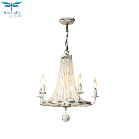 Distressed White Candle Ceiling Chandelier Modernism Crystal 5/6/8 Heads Hanging Light Fixture