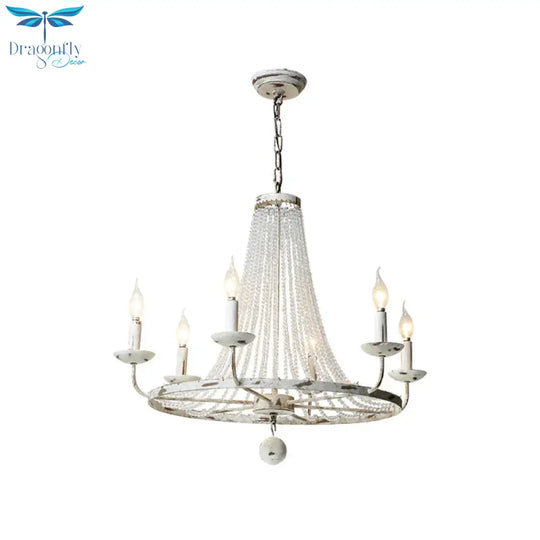 Distressed White Candle Ceiling Chandelier Modernism Crystal 5/6/8 Heads Hanging Light Fixture