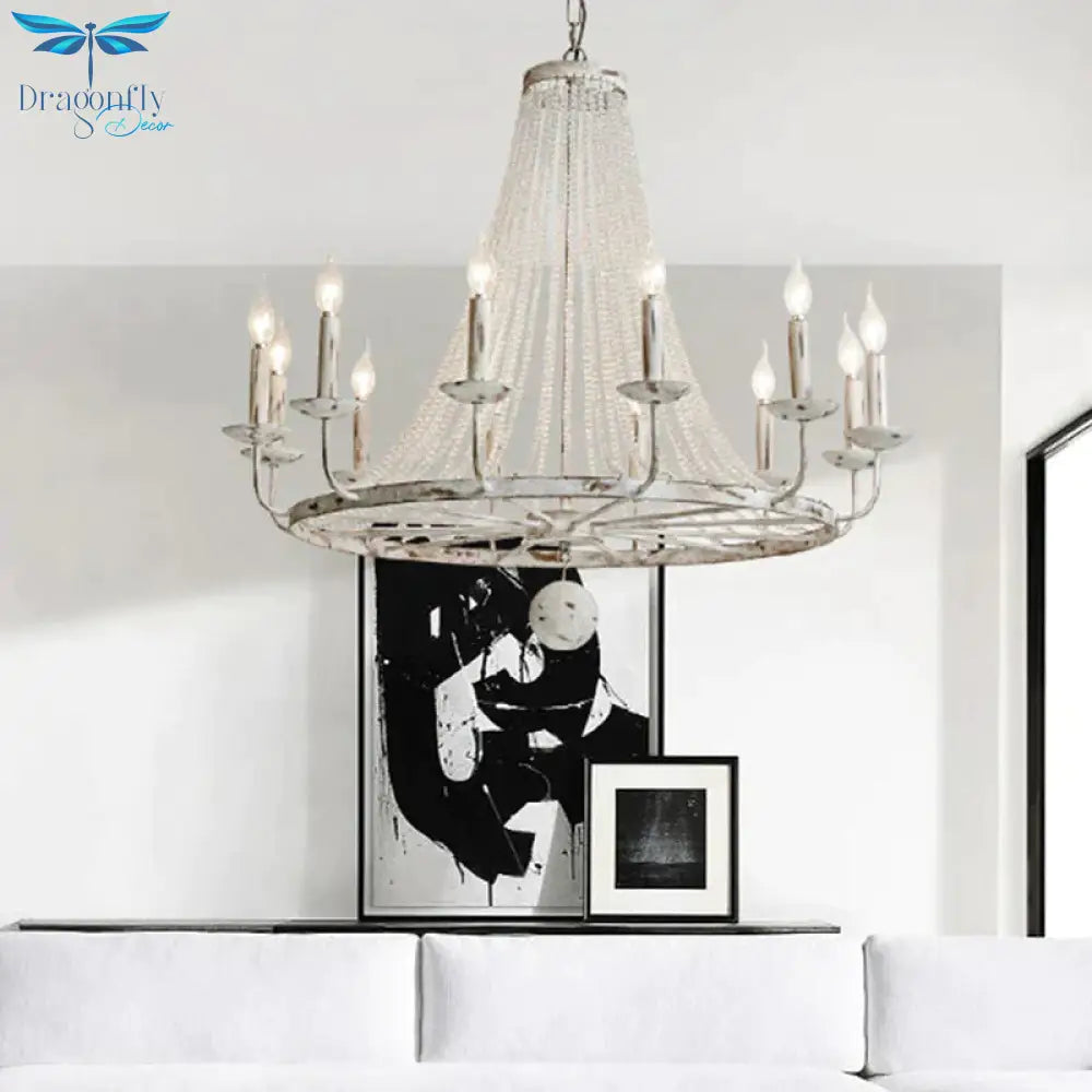 Distressed White Candle Ceiling Chandelier Modernism Crystal 5/6/8 Heads Hanging Light Fixture