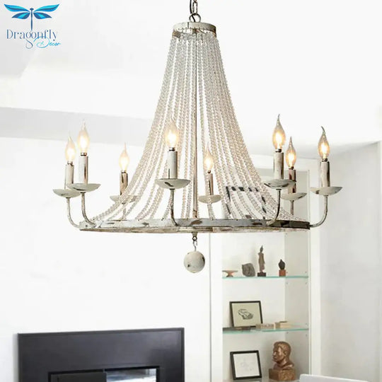 Distressed White Candle Ceiling Chandelier Modernism Crystal 5/6/8 Heads Hanging Light Fixture